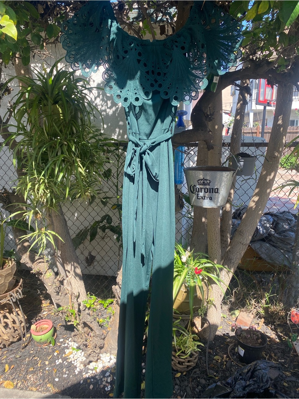 Teal Green Lace Off-Shoulder Jumpsuit